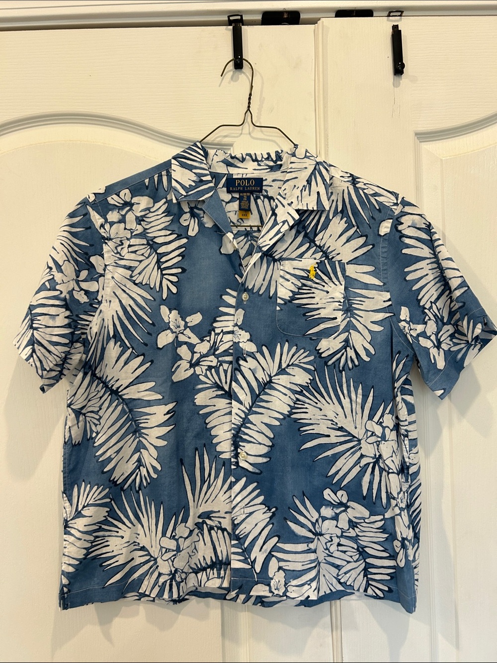 Polo by Ralph Lauren Blue & White Tropical Print Short-Sleeve Shirt
